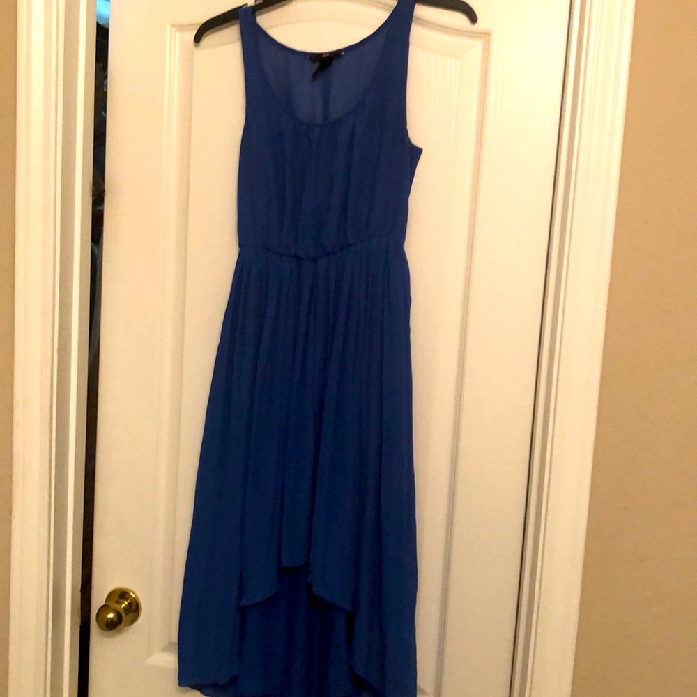 Blue Pleated Hi Lo Dress